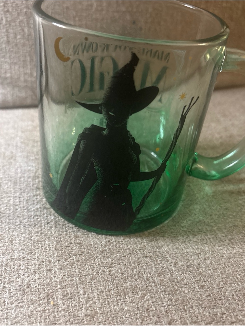 Green Witch Silhouette Glass Mug - Decorative Home Art